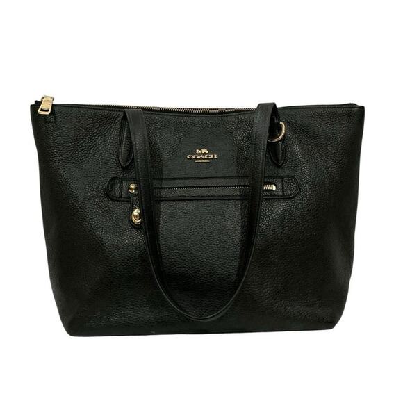 Coach Taylor Tote Black Pebbled Leather Light Gold Shoulder Bag Purse Handbag - Picture 11 of 14